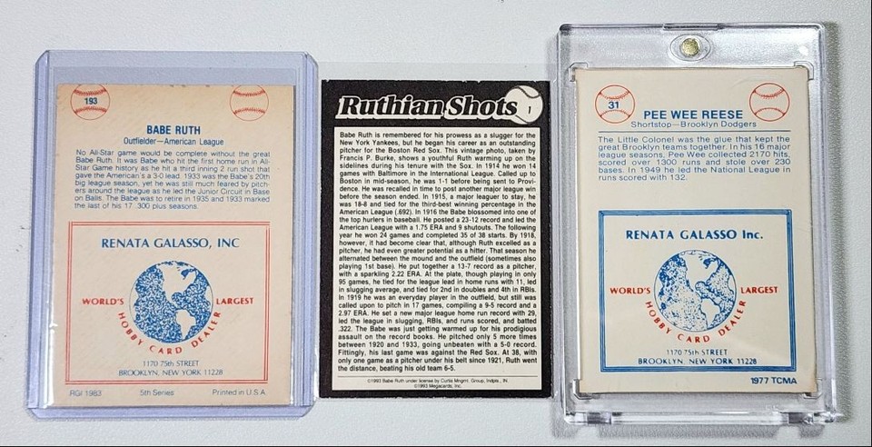 [3] BABE RUTH PEE WEE REESE 1977 TCMA RUTHIAN SHOTS MLB 5TH SERIES ...