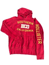 VTG Hollister Hoodie Mens L Red Logo Pullover Sweatshirt Distressed Grunge Y2K