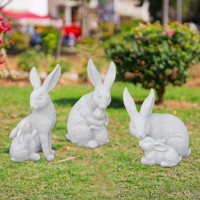 3 Stück Hasen Figuren Gartendeko Mutter und Kind Haus Tischplatte