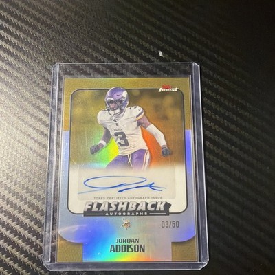 JORDAN ADDISON 2025 TOPPS FINEST FLASHBACK GOLD AUTO JERSEY MATCH 03/50