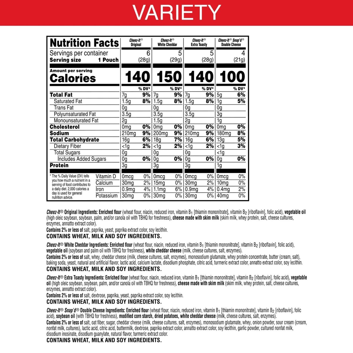 Cheez-It Variety Pack Cheese Crackers, Baked Snack Crackers, 20