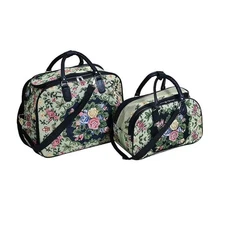 Travel Size Wheeled Rolling Duffel Bag 2 Piece Set with Flower Pattern Design