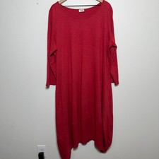 Cotton Lani Women Lagenlook Dress 2X Red Long Sleeve Boho Artsy Scoop Neck