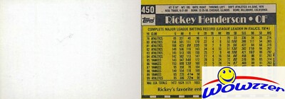 1990 Topps #450 Rickey Henderson Blank Front ERROR HOF Vintage 30 Years Old!