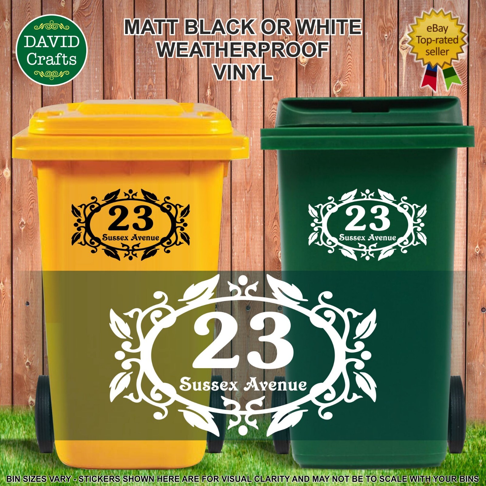 Wheelie Bin Numbers & Road Name or House Name Vinyl Stickers Retro
