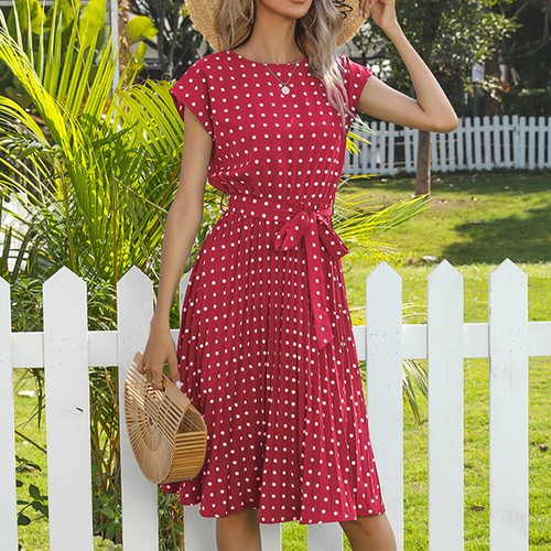 Women Polka Dot Short Sleeve Midi Dresses Ladies Summer Holiday Sundress Beach - Picture 27 of 38