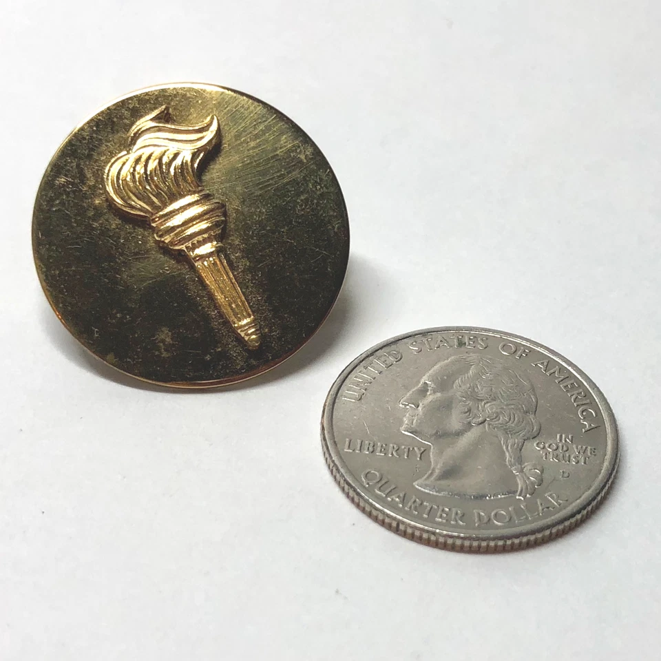 Gold Tone Flame Metal Pin 1" Round  Lapel Pin Back Pendant #88 - Image 2 of 3