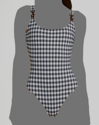 $229 Tory Burch Women's Black Gingham Clip Tank One-Piece Swimsuit Size X-Small