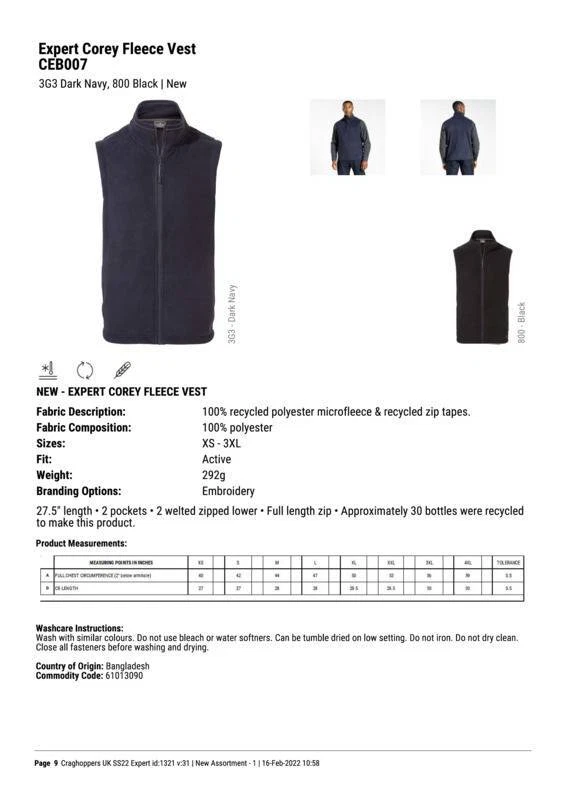 Craghoppers Expert Corey Fleece Vest CEB007 - Sleeveless - Image 2 of 4