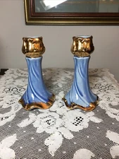 Vintage 1950 Breakstone Bud Vases in Blue & Gold