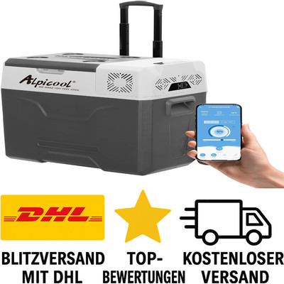 Alpicool CX50 50L Kompressor Kühlbox 12V mit USB, Rollen & Teleskopgriff