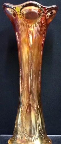 Antico vaso in vetro imperiale iridescente calendula con perline occhio di toro carnevale 10" - Foto 8 di 10