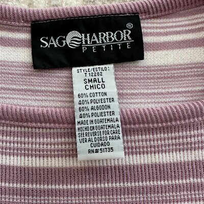 Sag Harbor Petite Women's S Purple White Striped Square Neck Short