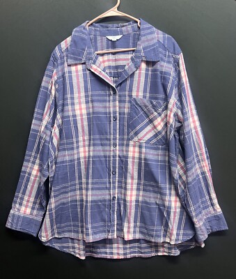 Time & tru Woman printed purple button up plaid long slv sz 3X lt weight NWOT