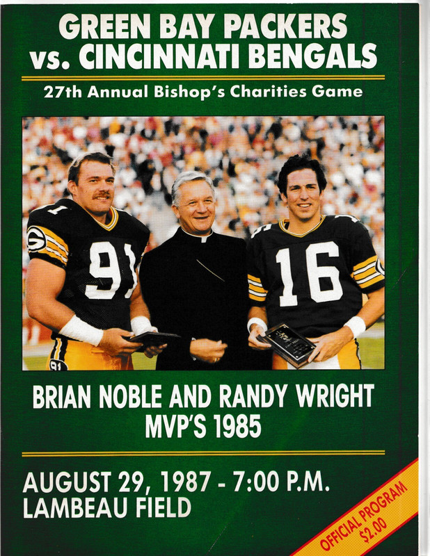 GREEN BAY PACKERS Aug 29, 1987 BISHOP'S CHARITIES GAME DAY PROGRAM 3 TICKETS B29