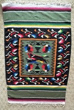 Vtg Mexican Saltillo Wool Bird Blanket Wall Hanging Textile Southwestern