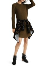 Madewell Curved-Hem Long Sleeve Sweater Dress Olive Green Wool Blend Size Small