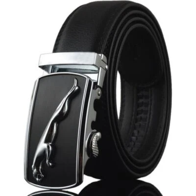 Ceinture en cuir de luxe Homme automatique boucle jaguar cuir noir