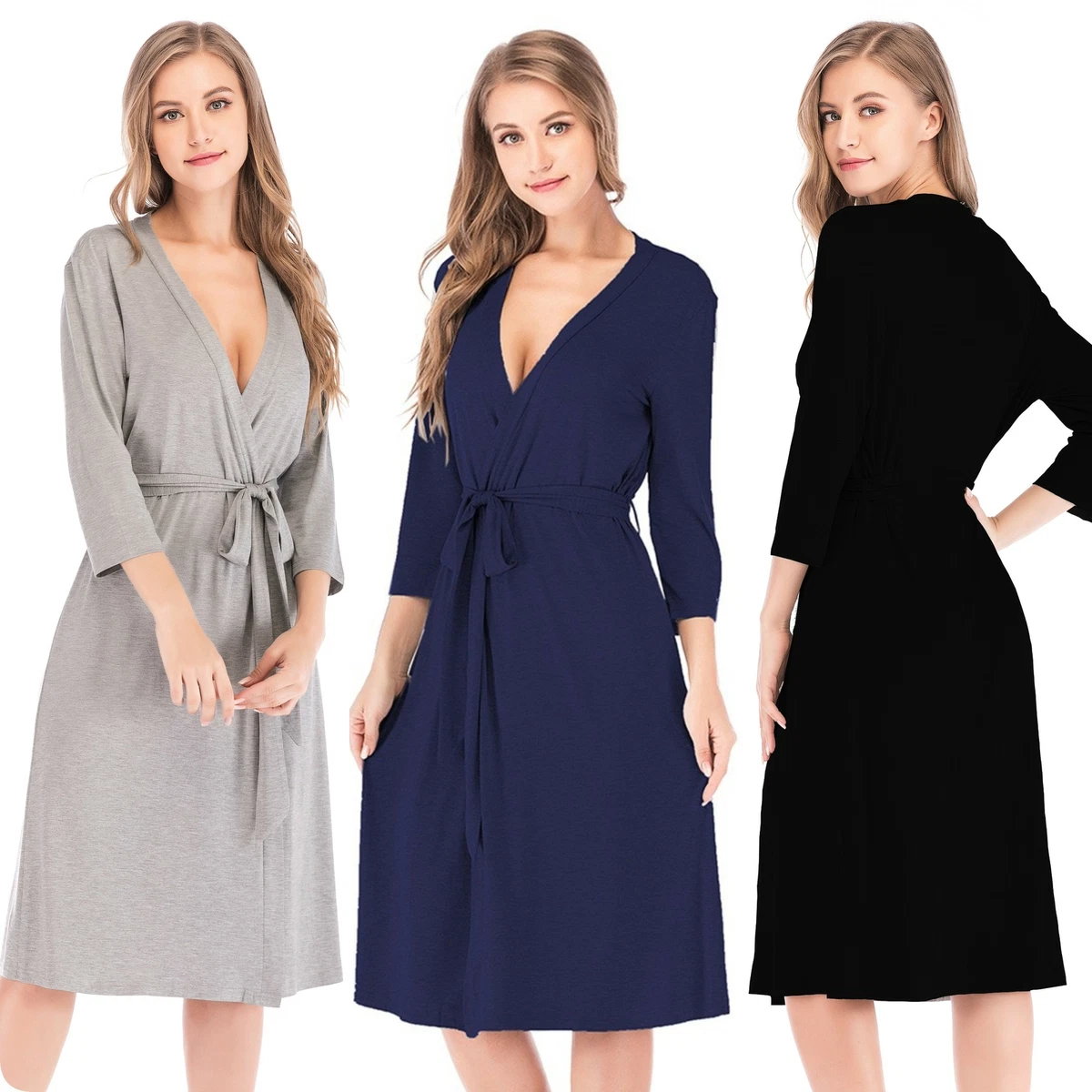 Womens sleepwear cotton Robes Knee Length Lightweight Bathrobe Plus u200bsize  Robe | eBay