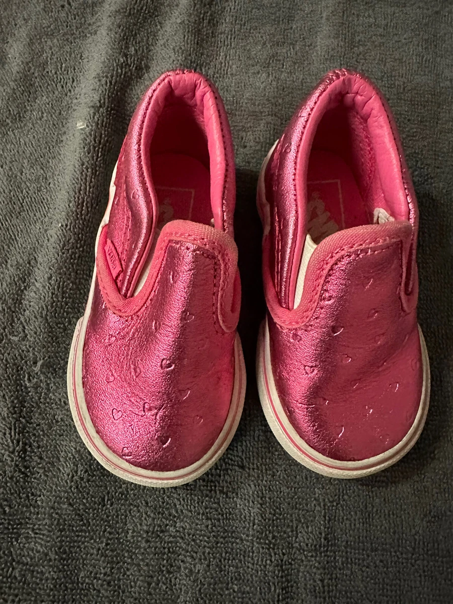 Rare Vans Pink Metallic Hearts Embossed Slip On Sneakers Size 4C