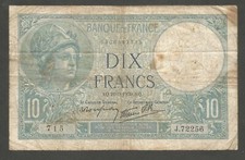 France 10 Francs 21.9.1939; VG; P-84; BNB-B953f; Minerva;  Caissier General