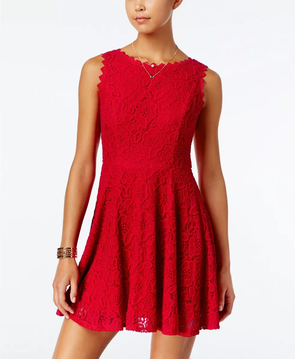 City Studios Juniors Lace Fit And Flare Dress Red 13 eBay
