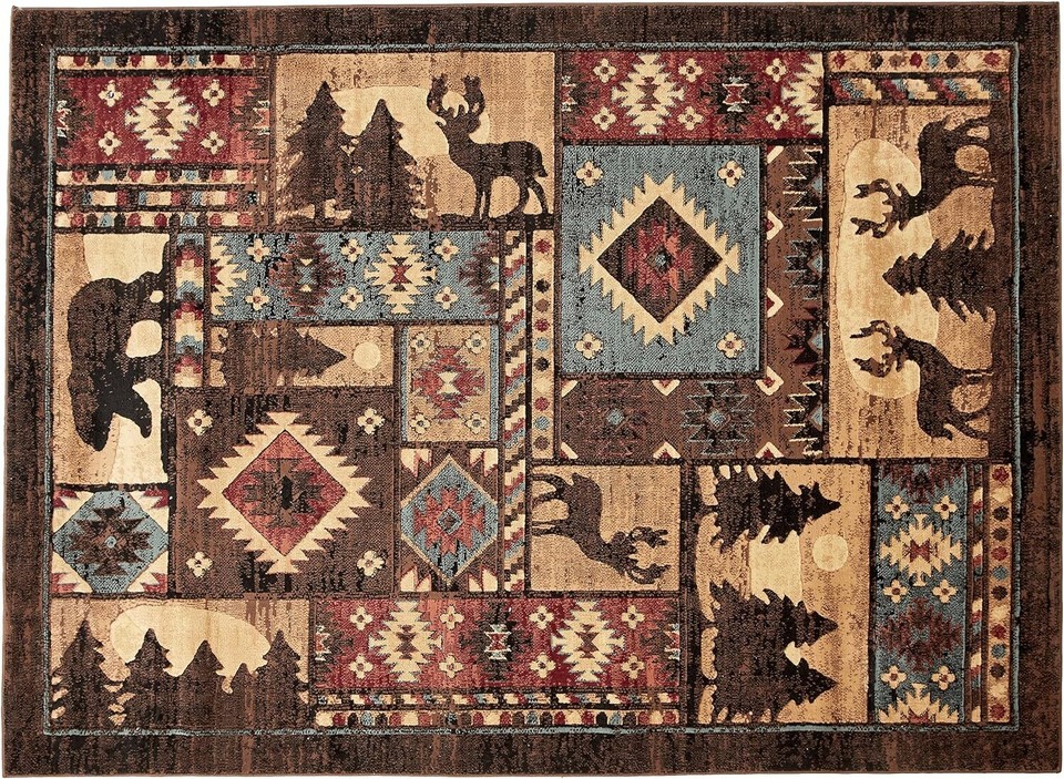 Buffalo Bear Rustic Area Rug, Brown/Red, 5'2"x7'2", Rectangular eBay