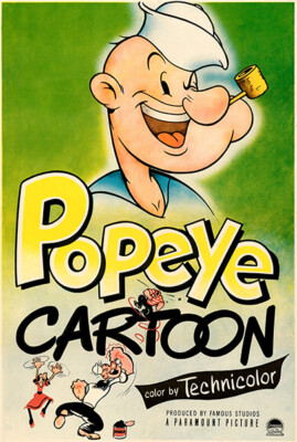 Popeye Cartoon - 1950 - Promotional Advertising Poster