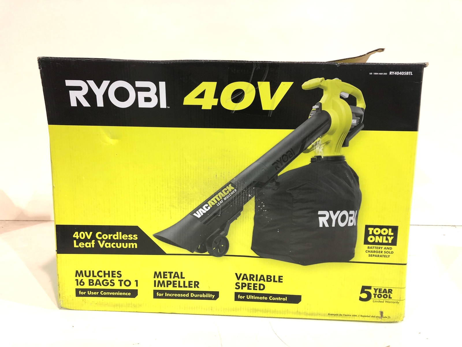 RYOBI 40V LithiumIon Cordless Leaf Vacuum/Mulcher Battery+Charger NOT