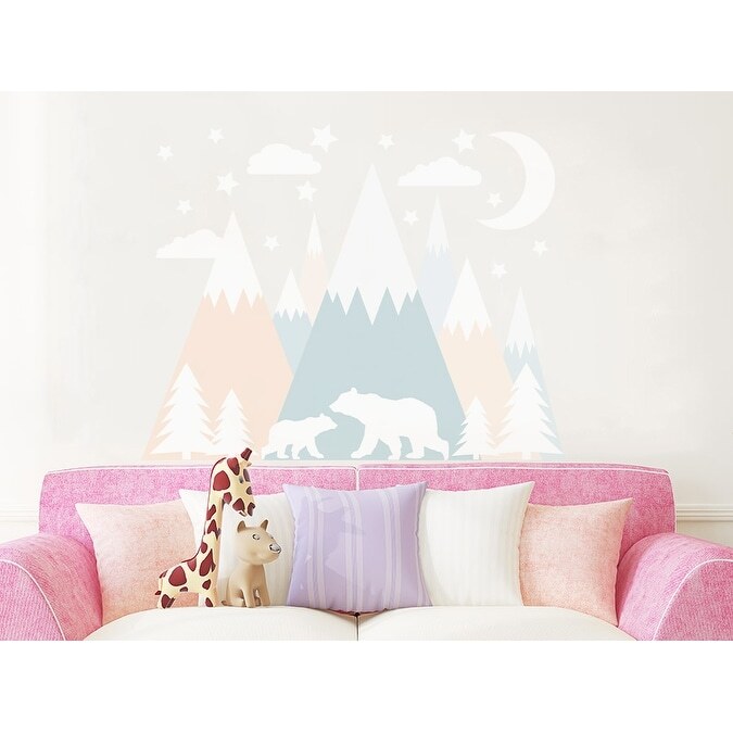 Pastel Mountain Wall Decal Girl Bedroom - Bears Decor