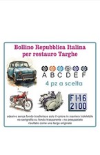 Bollino Adesivo Restauro Targa Repubblica Italiana per vespa, moto, auto