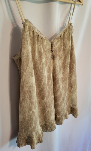 NWT PRINCESS Vera Wang V-Neck Feather Print Tank Cami Beige Gypsy Boho M - Picture 7 of 12