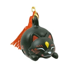 Japanese Kitsune Fox Bell with Netsuke Strap White Red Blue Yellow Black