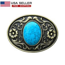 Belt Buckle Turquoise Turquoise Belt Buckle Western Cowboy W/ Gold Engraved
