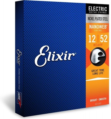 Elixir 12152 Nanoweb vernickelte Stahlgitarrensaiten für E-Gitarre Heavy 12-52