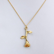 Rose Flower Pendant For Valentine Gifts 14K Yellow Gold Plated Flower Necklace