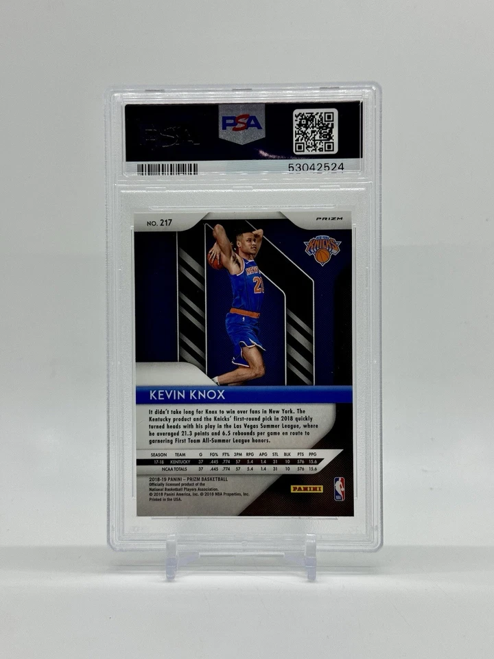Tarjeta de novato Prizm Kevin Knox 2018-19 radiocontrol verde paralelo PSA 10 Knicks Foto 2 de 2