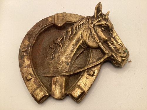 Vintage Brass Horse Ashtray Horseshoe Head Racing Equestrian - Picture 4 of 4