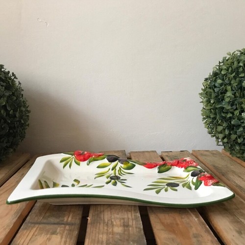BASSANO KERAMIK HANDBEMALTE SERVIERPLATTE 25 CM TOMATEN MOTIV ITALIEN NEU - Picture 2 of 5