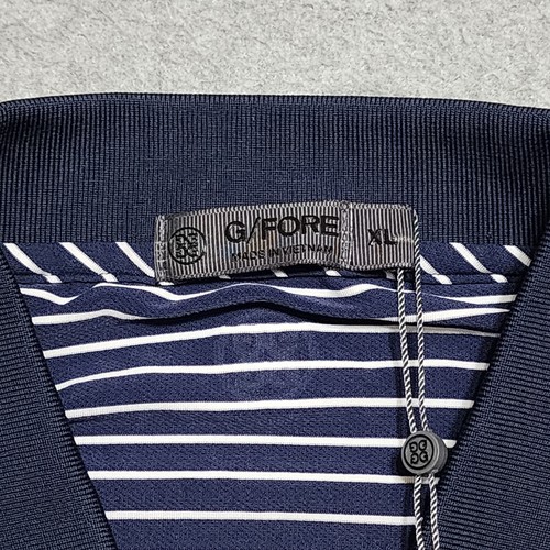 Polo G/FORE uomo XL linea fine manica a fascia tecnica piqué golf a righe blu navy $120 - Foto 5 di 11