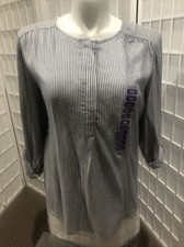 Women's New Nine West XXL White Midnight Tally Stripe Semi Sheer Summer Blouse