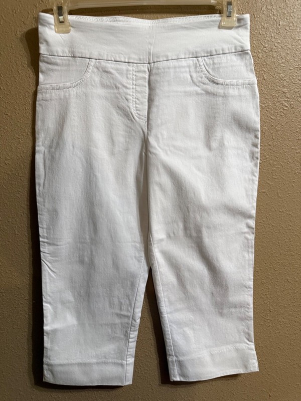RUBY RD CAPRI PANTS SZ 10 WHITE STRETCH TAPERED LEG PULL ON