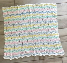 crochet / Knit Baby Afghan throw Blanket pastel rainbow scallop edge boy girl