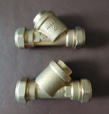 2 x 22mm Brass In-Line Y Strainer / Filter Compression Nut & Olive