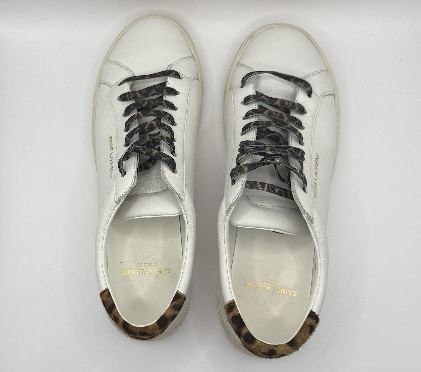 Sneaker donna Saint Laurent Andy bassa con bordo leopardato bianca taglia 38