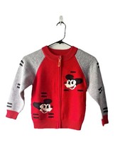 Vintage Mickey Mouse Sweater Zip Up Toddler Red Knit Cardigan Disneycore 90s