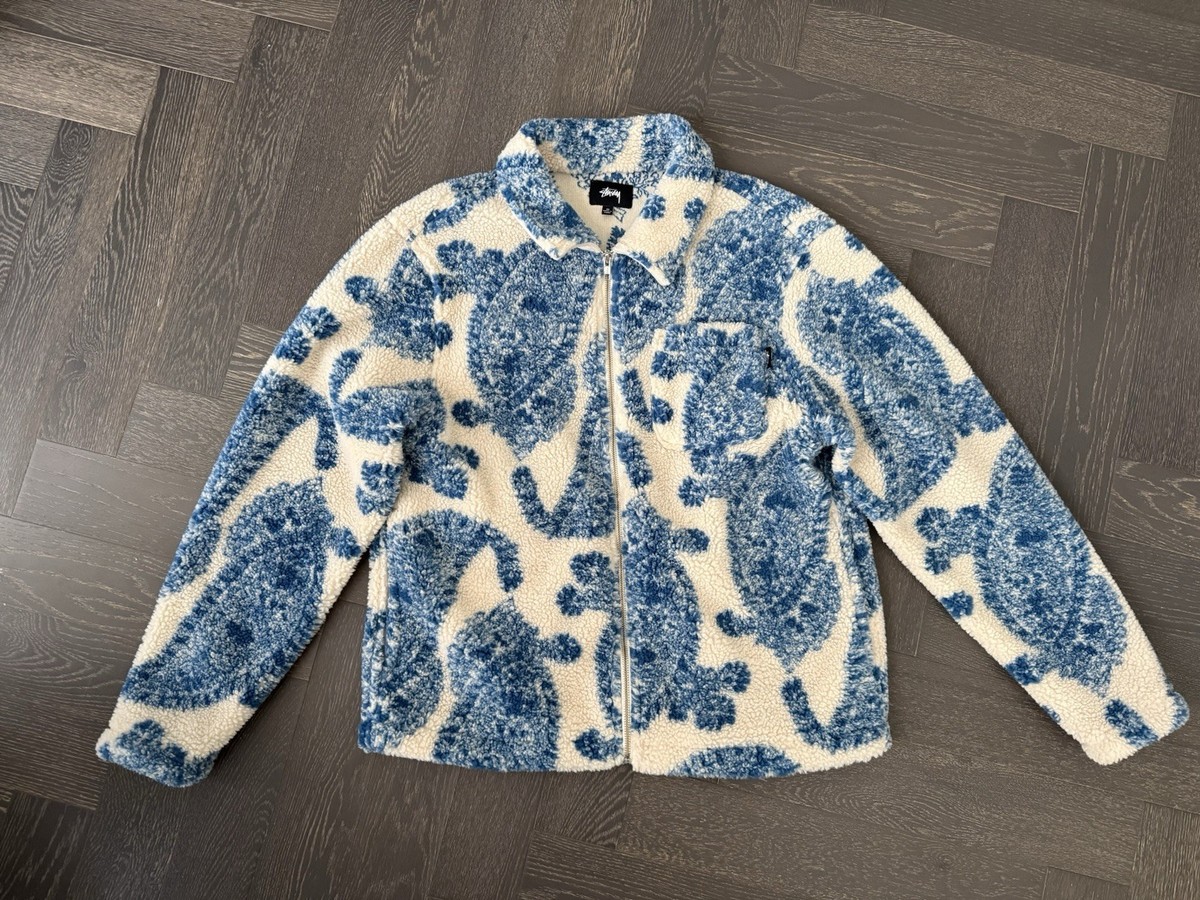 Stussy Big Paisley Sherpa Zip Up Fleece Jacket - Size Medium Rare 