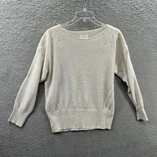 Women Embroidered Sweater XXL Ivory Lightweight Pullover Romantic Soft Aesthetic