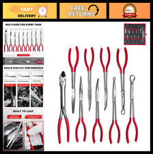 11" Long Reach Needle Nose Pliers Set - 9-Piece Precision Tool Kit for DIY Rep