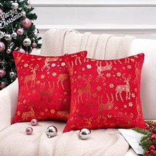 Christmas Pillow Covers 18x18 Set of 2,Xmas Velvet 18" x 18" Pack of 2 Red